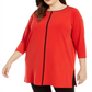 Alfani Women's Contrast Stripe Tunic Red Size 1X