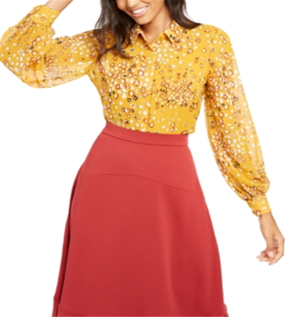 Alfani Women's Animal Print Shirt Yellow Size Petite L