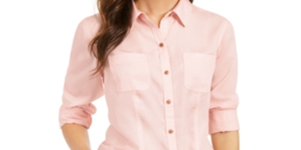 Charter Club Women's Petite Patch-Pocket Shirt - Misty Pink Size Petite XL