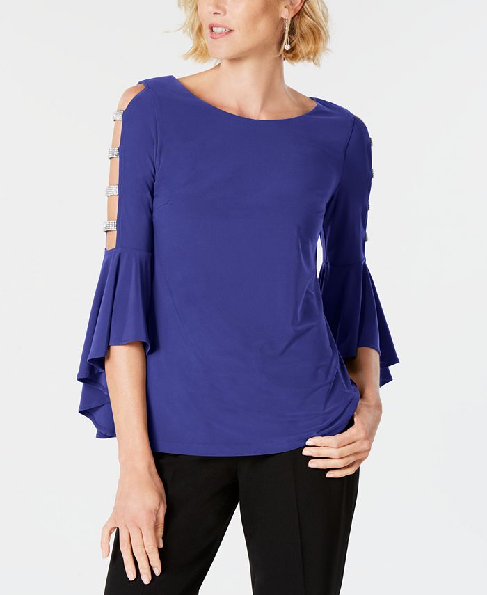 MSK Women's Embellished Bell Sleeve Top Blue Size S