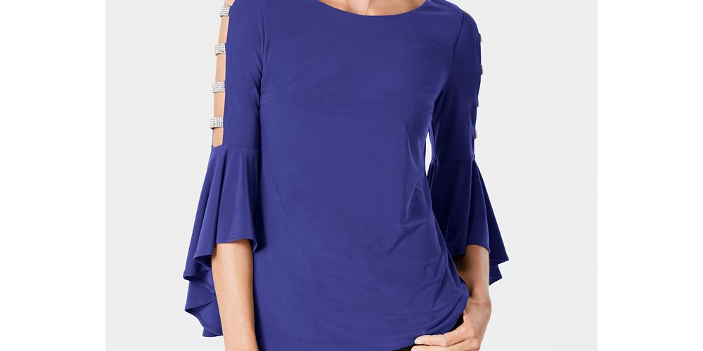 MSK Women's Embellished Bell Sleeve Top Blue Size S