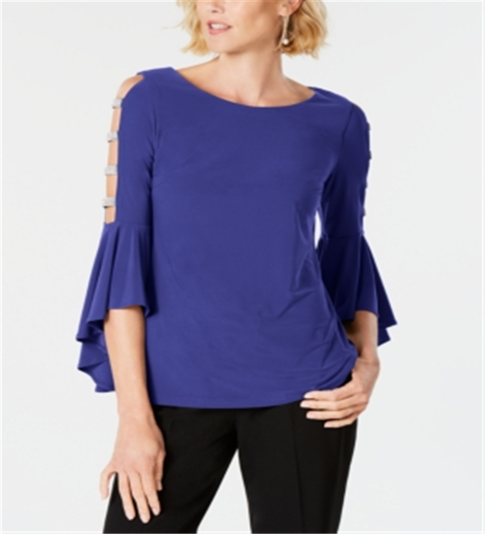 MSK Women's Embellished Bell Sleeve Top Blue Size S