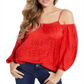 Guess Women's Off the Shoulder Tonal Printed Top Red Size Small
