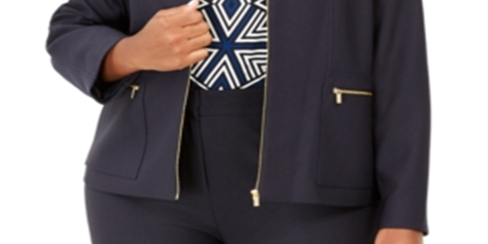 Calvin Klein Women's Twill Collarless Jacket Blue Size 14W
