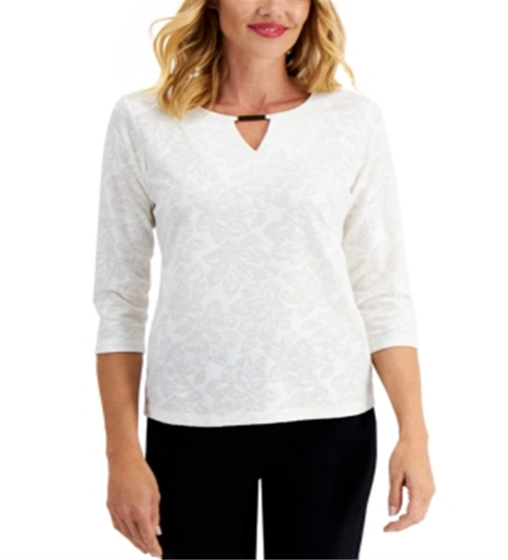 JM Collection Women's Textured Hardware Top White Size X-Small