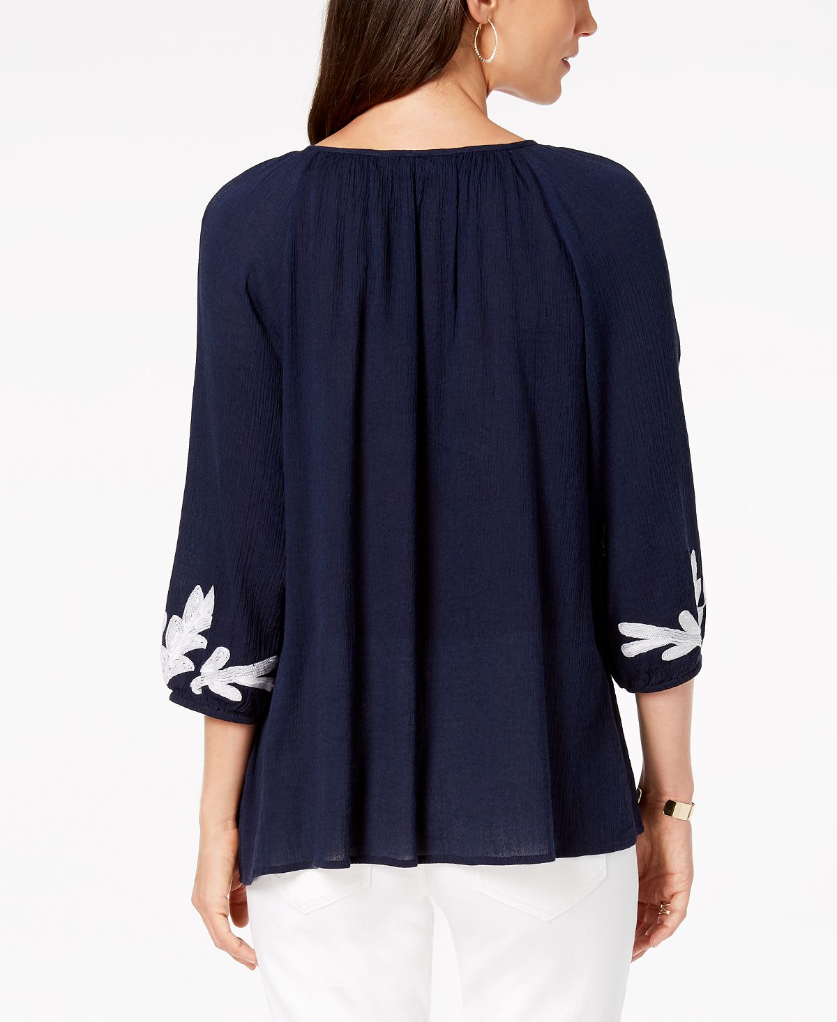 Charter Club Women's Embroidered Top Blue Size M