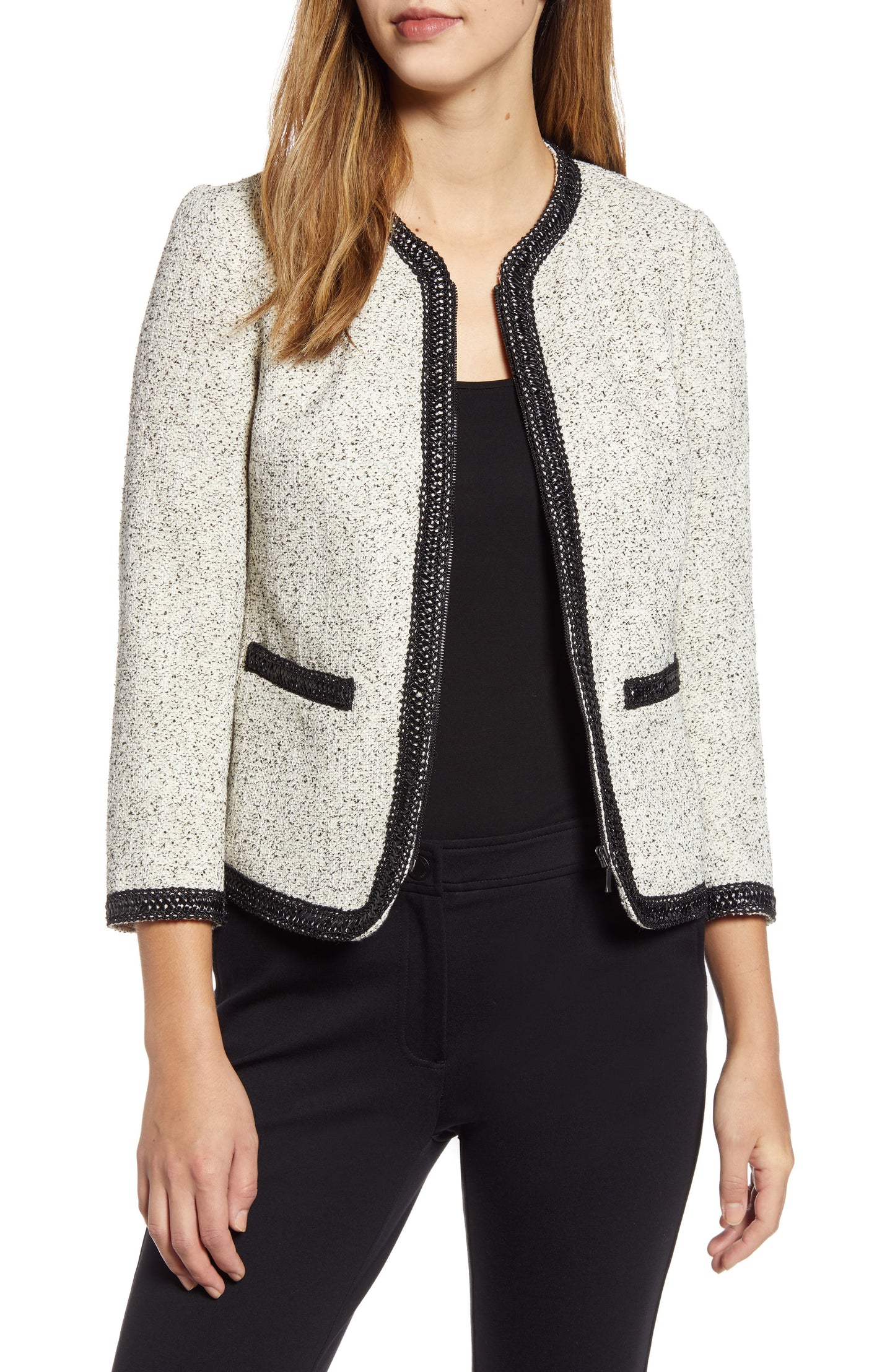 Anne Klein Women's Zippered Textured Jacket -Beige Size 16