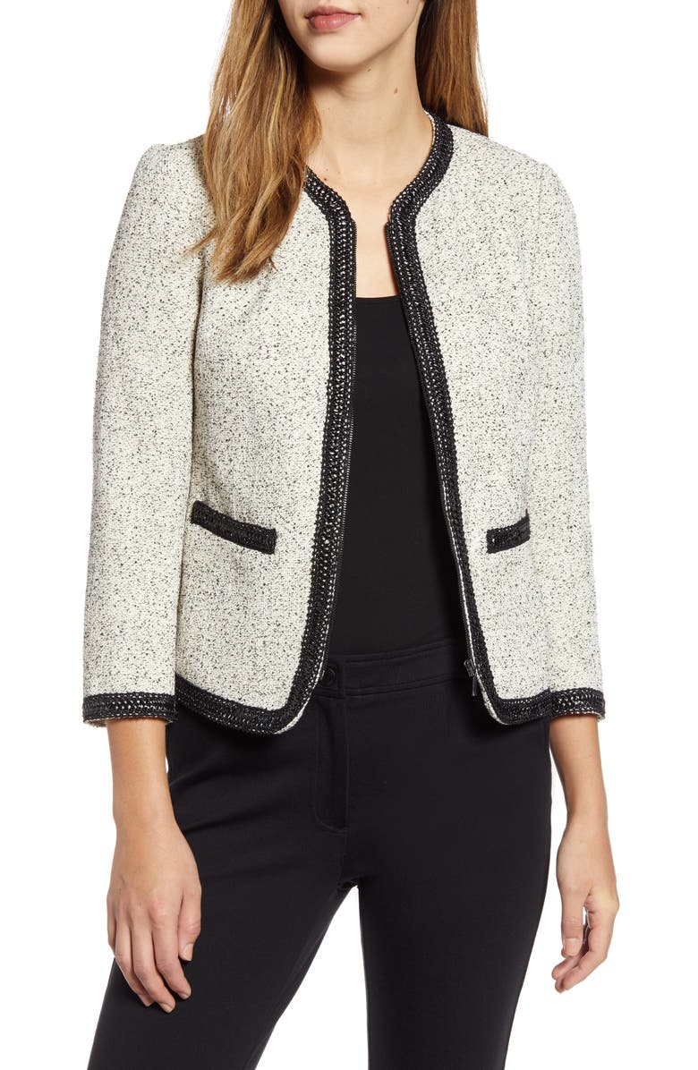 Anne Klein Women's Zippered Textured Jacket -Beige Size 16