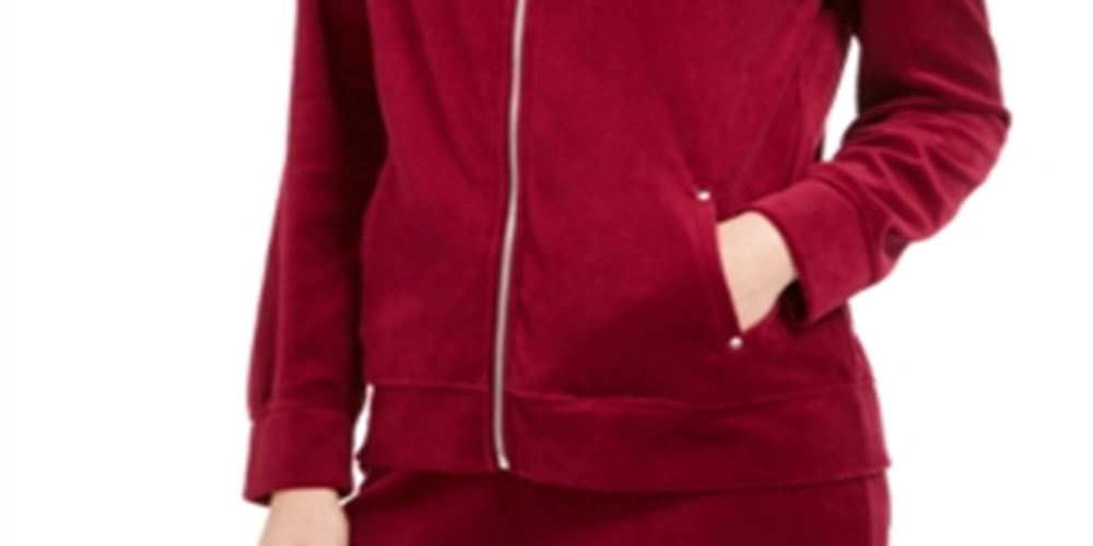 Karen Scott Women's  Sport Velour Zip Jacket Red Size Small