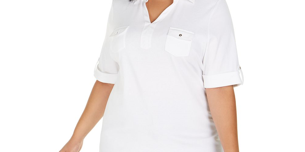 Karen Scott Women's Plus Cotton Collared Top Red Size 4X