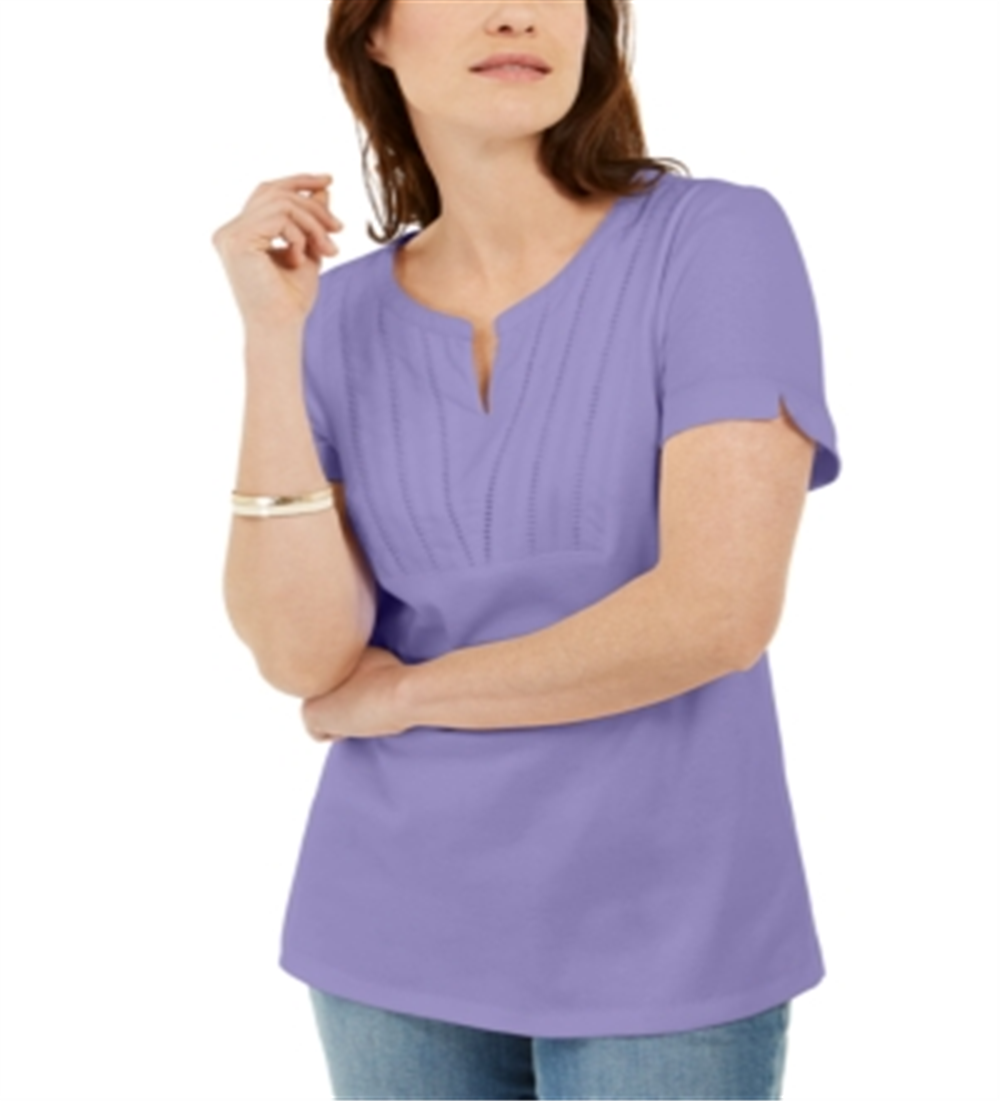 Karen Scott Women's Woven Split Neck Top Purple Size Medium