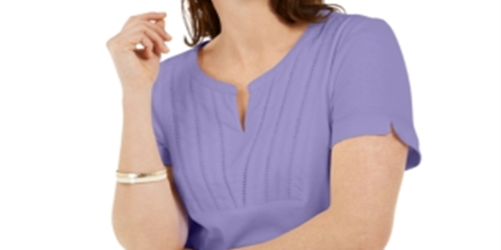 Karen Scott Women's Woven Split Neck Top Purple Size Medium
