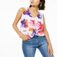 Bar III Women's Twist Front Floral Sleeveless V Neck Top White Size XXS