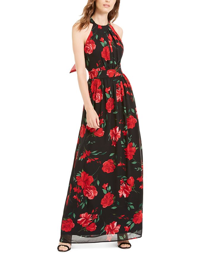 INC International Concepts Women's Floral Print Halter Maxi Dress Black Size 4