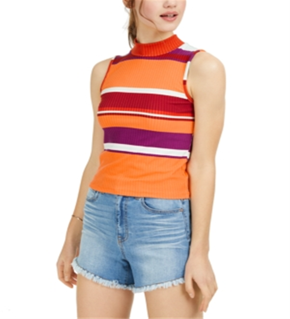 Planet Gold Junior's Striped Mock Neck Top Red Size Large