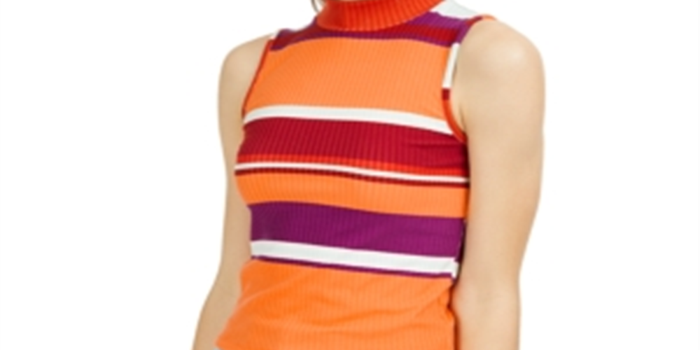Planet Gold Junior's Striped Mock Neck Top Red Size Large