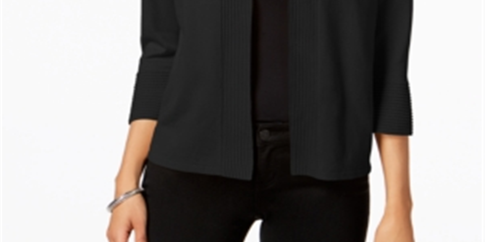 JM Collection Women's Flare Sleeve Open Front Cardigan Black Size Petite M