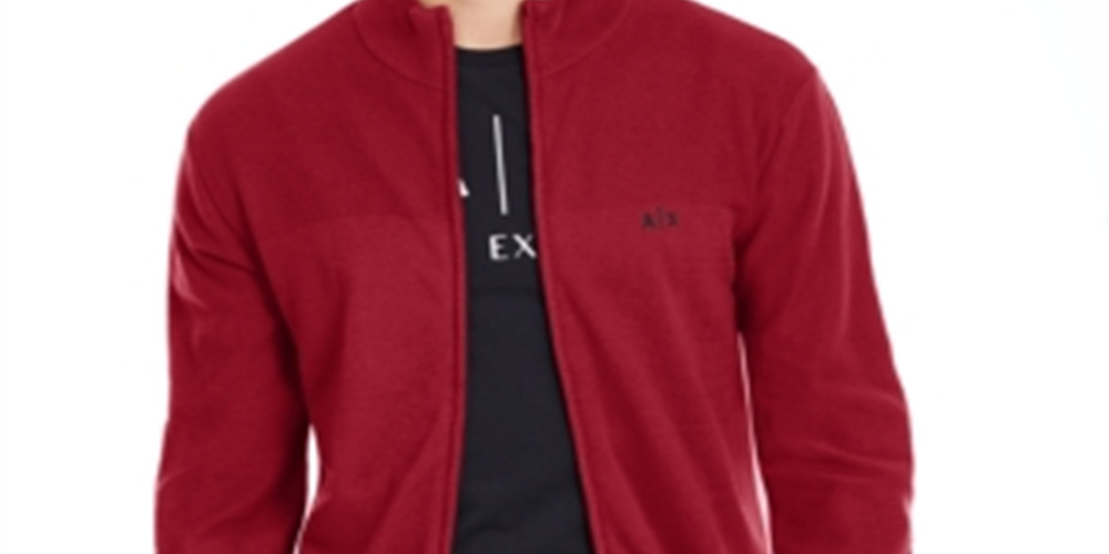 एक्स अरमानी एक्सचेंज पुरुषों का ज़िप फ्रंट कार्डिगन लाल रंग, मीडियम साइज़