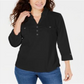 Karen Scott Women's 3/4 Sleeve Polo Shirt Black Size Petite Small