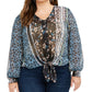 INC Plus Size Printed Tie-Front Retro Flower Black Size  0X