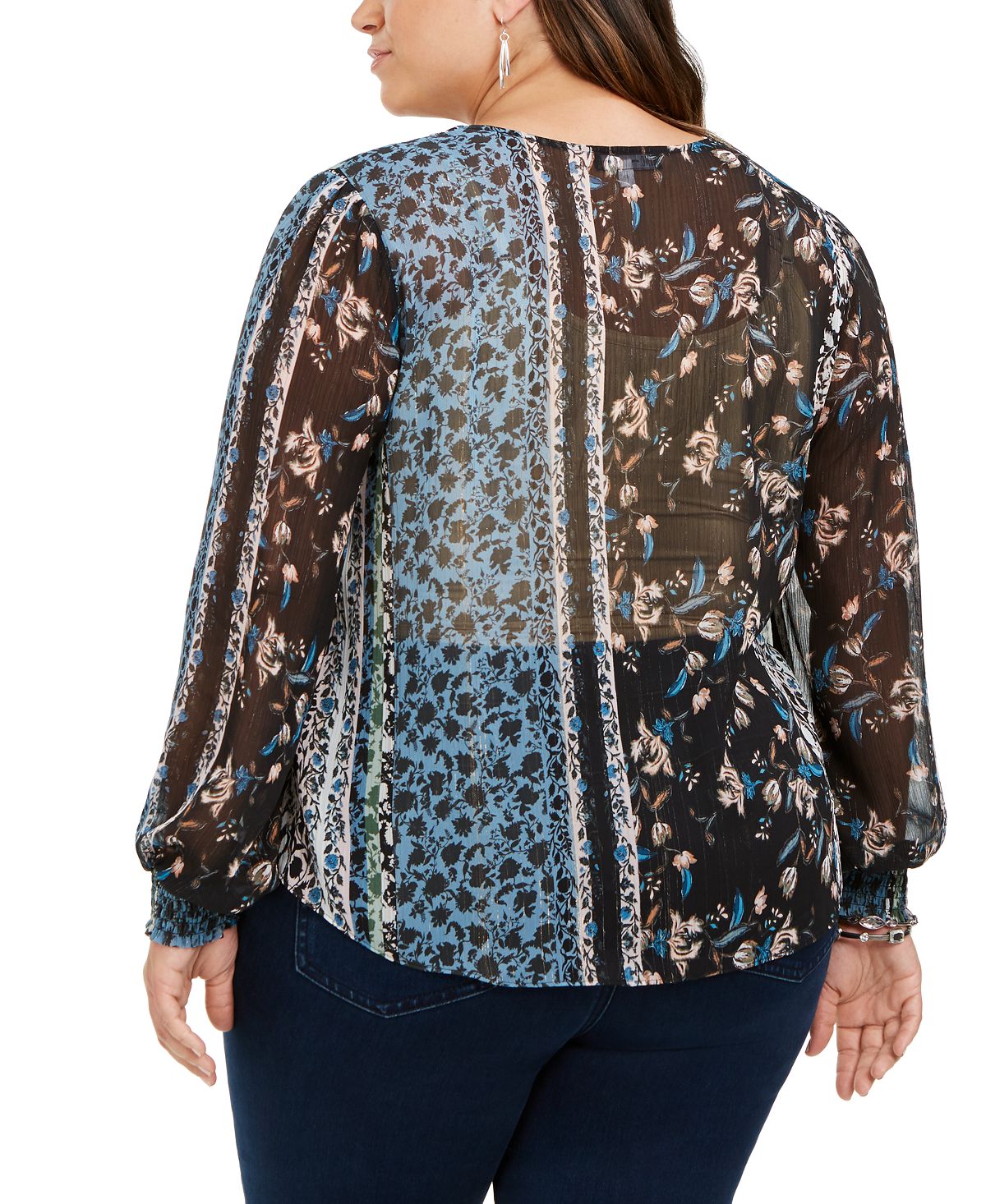 INC Plus Size Printed Tie-Front Retro Flower Black Size  0X