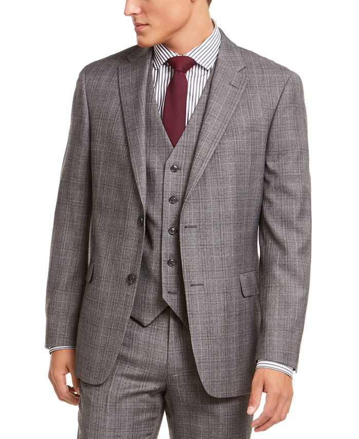 Tommy Hilfiger Men's Adams Wool Window Pane Two Button Blazer Gray Size 46