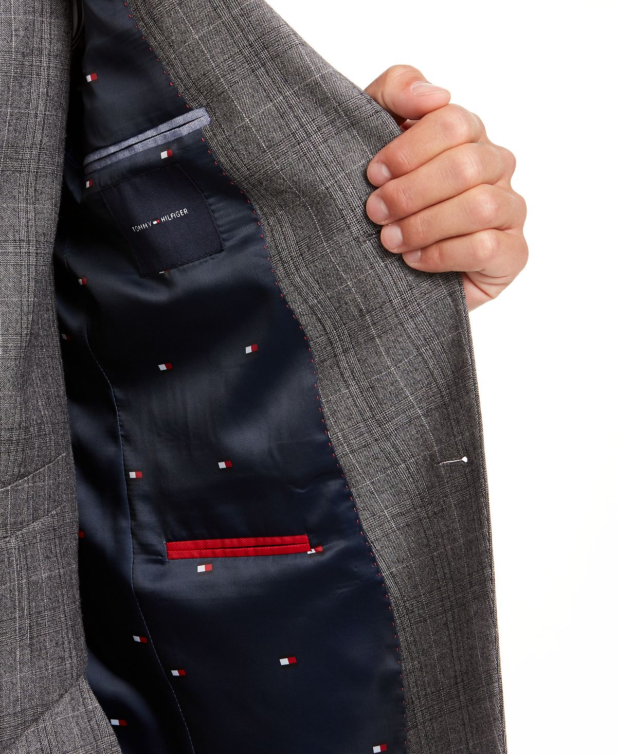 Tommy Hilfiger Men's Adams Wool Window Pane Two Button Blazer Gray Size 46