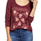 Lucky Brand Women's Printed Long Sleeve T-Shirt Top Red Size X-Large