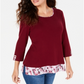 Karen Scott Women's Layered Look Solid Plaid Top Red Size X-Small