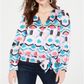 Inc International Concepts Women's Petite Printed Faux-Wrap Top  - Honeycomb Blue Size Petite Medium