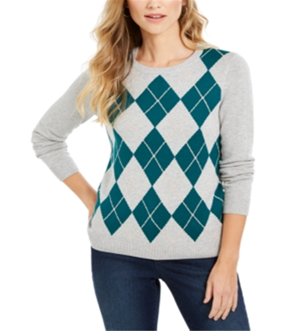 Charter Club Women's Argyle Crewneck Sweater Green Size XX-Large