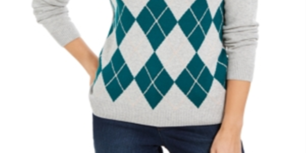 Charter Club Women's Argyle Crewneck Sweater Green Size XX-Large