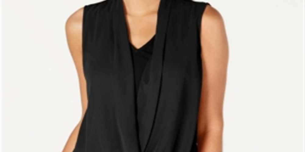 Alfani Women's Sleeveless Draped Front Top Black Size Petite XL