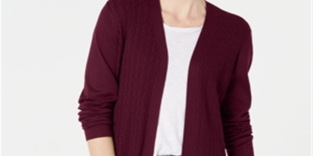 Karen Scott Women's Open Front Cardigan Red Size Small