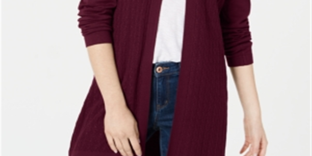 Karen Scott Women's Open Front Cardigan Red Size Small