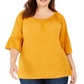 Michael Kors Women's Boho Bell Sleeve Plus Peasant Top Yellow Size 1X