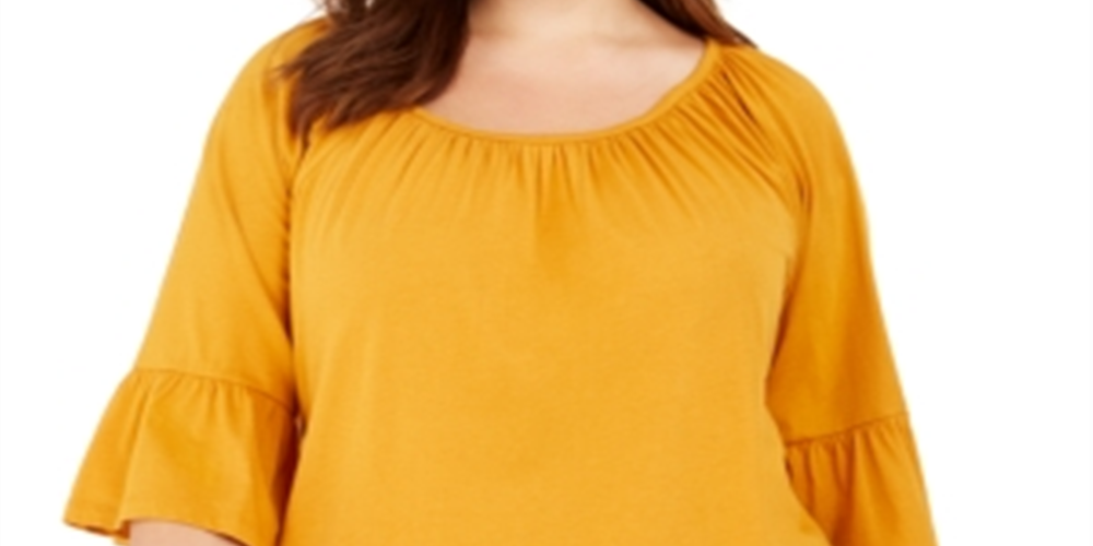 Michael Kors Women's Boho Bell Sleeve Plus Peasant Top Yellow Size 1X