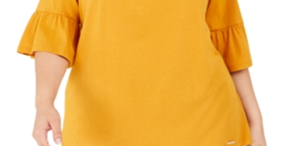 Michael Kors Women's Boho Bell Sleeve Plus Peasant Top Yellow Size 1X