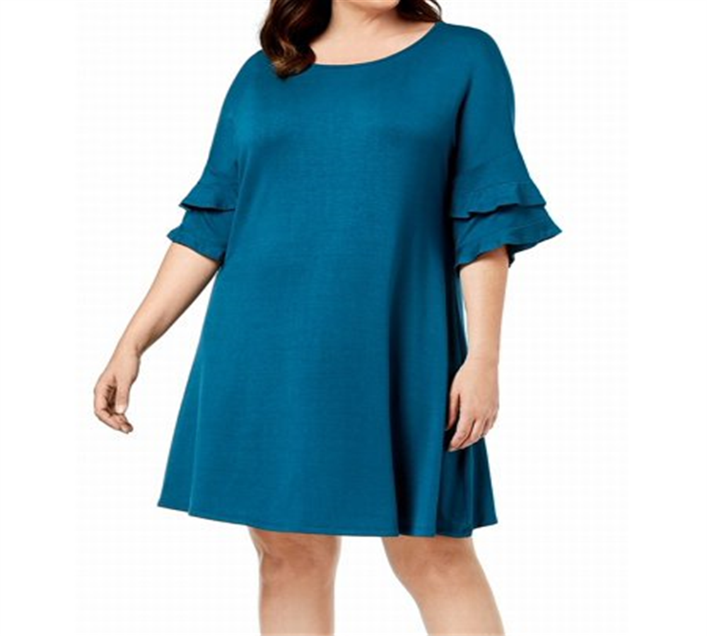John Paul Richard Women's Plus Shift Tiered Ruffle Dress Green Size 1X