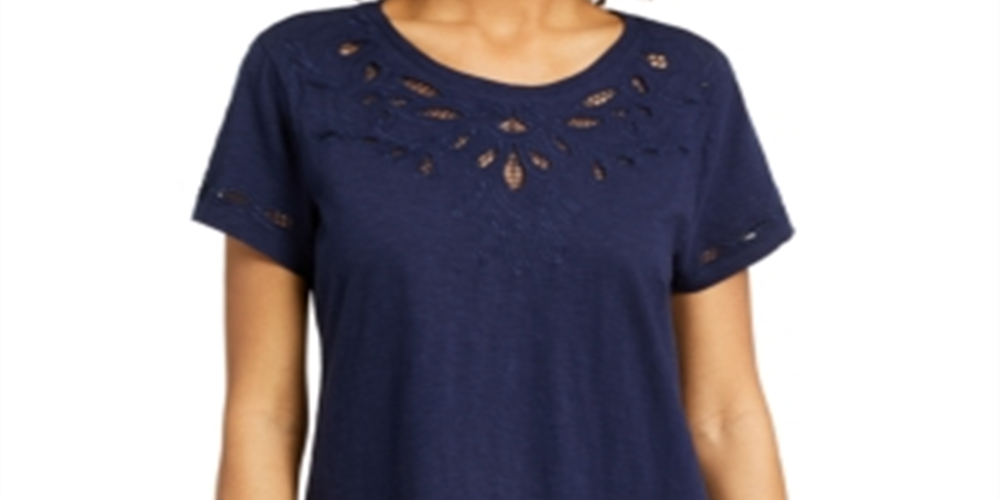 Charter Club Women's Cutout Cotton T-Shirt Blue Size XX-Large