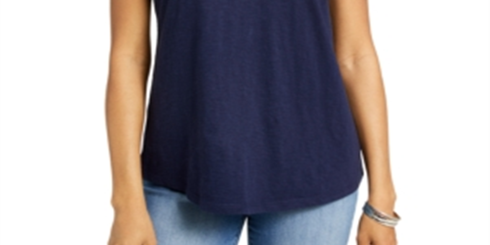 Charter Club Women's Cutout Cotton T-Shirt Blue Size XX-Large
