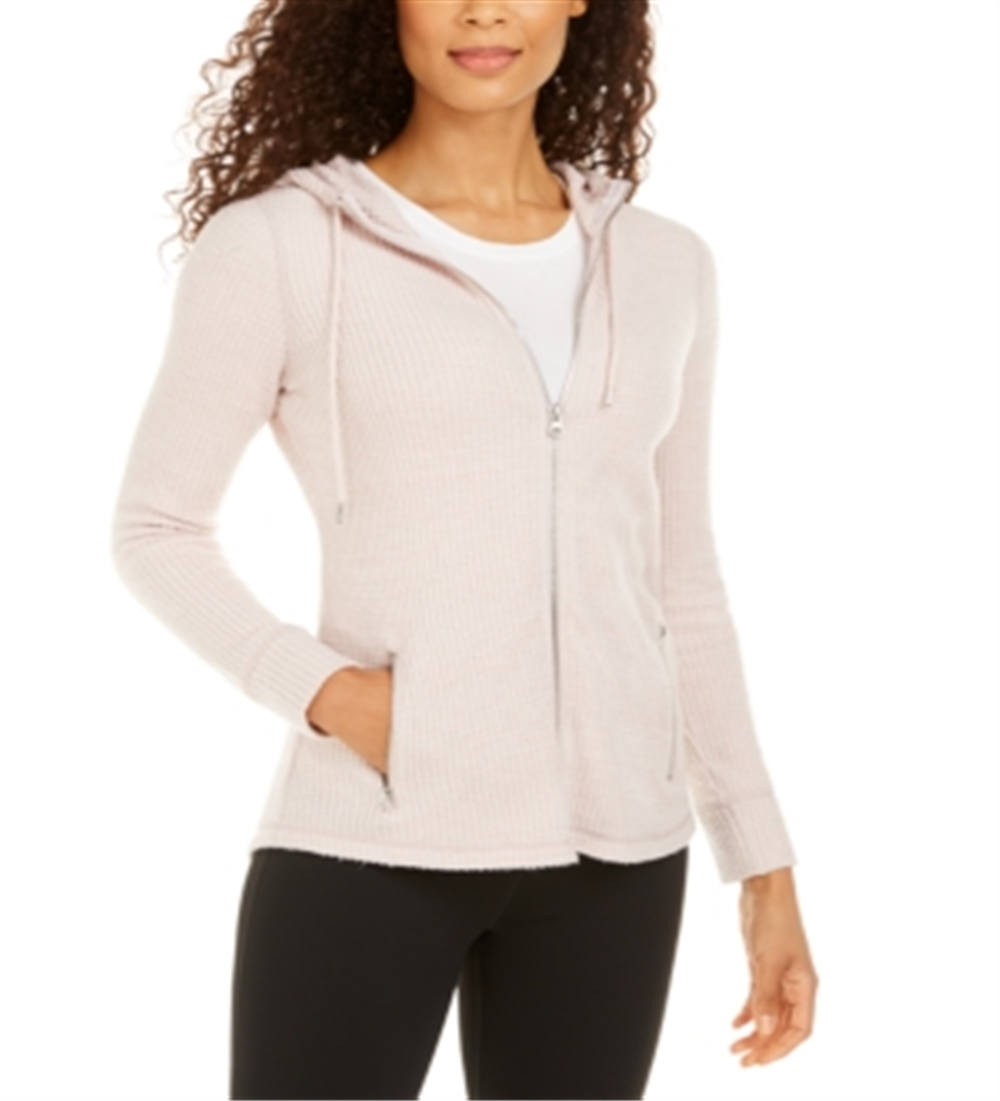 Ideology Women's Zippered Long Sleeve Hooded Top Pink Size Large