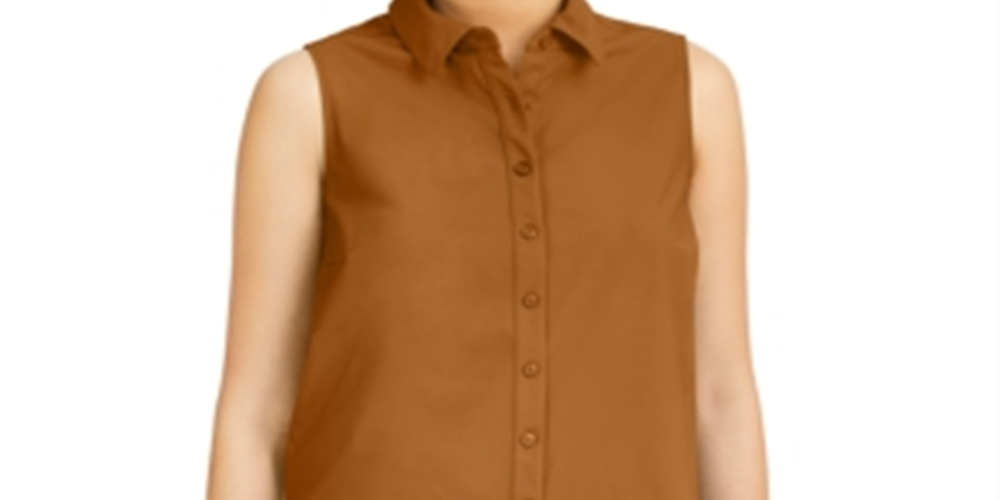 Alfani  Women's Sleeveless Collared Button up Top Beige Size M