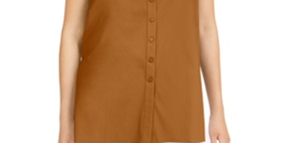 Alfani  Women's Sleeveless Collared Button up Top Beige Size M