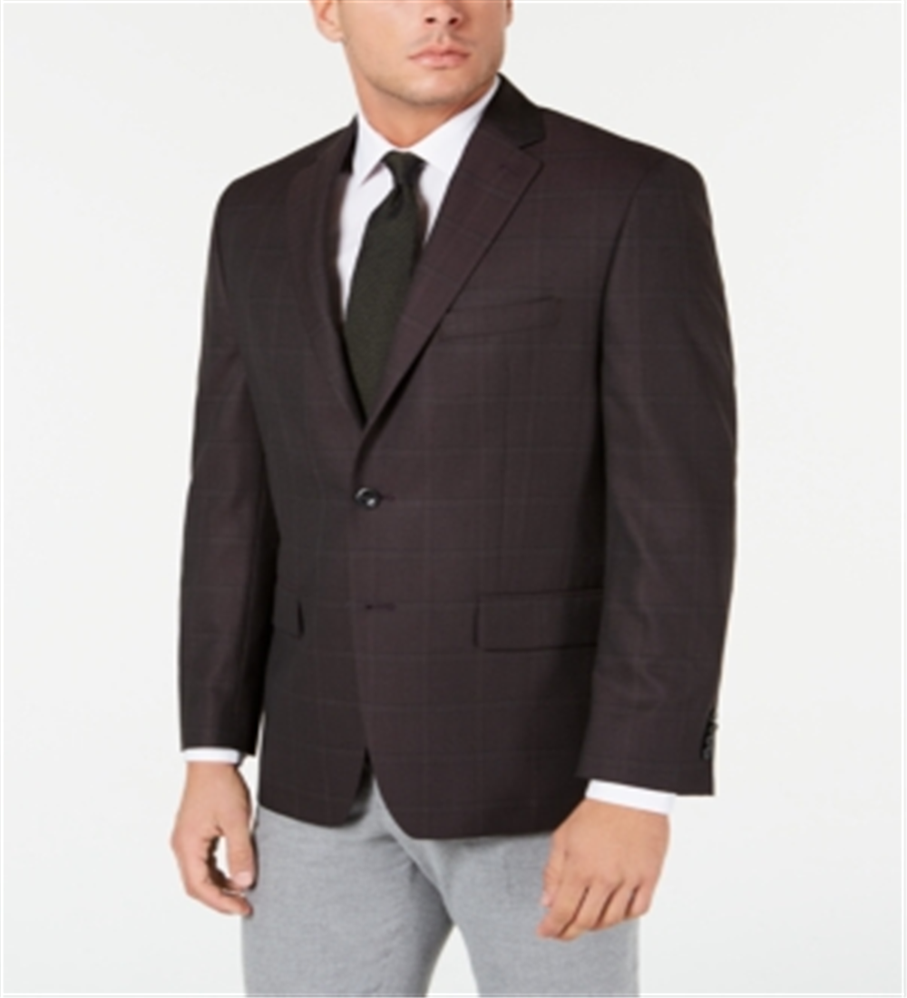 Michael Kors Men's Classic Fit Windowpane Sport Coat Red Size 46