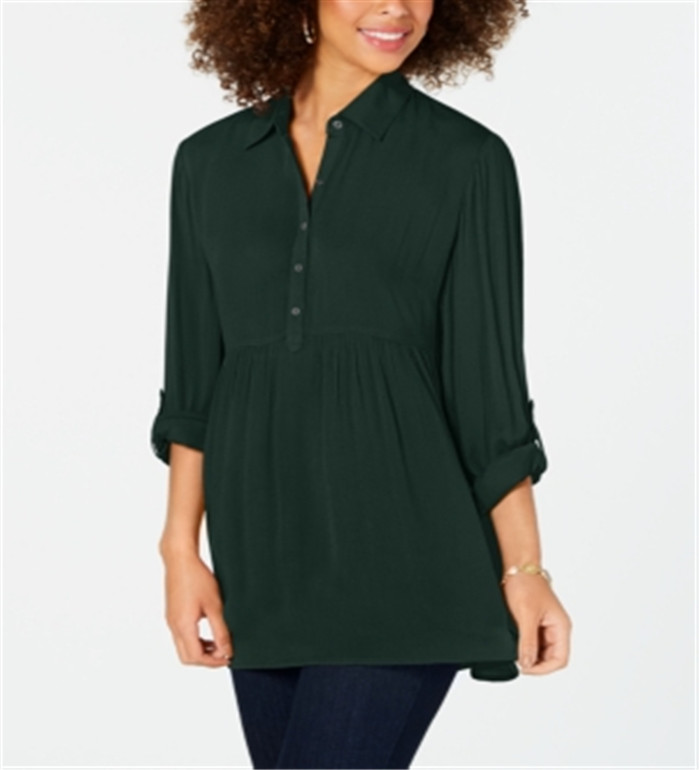 Style & Co Women's Babydoll Tunic Shirt Green Size Petite M