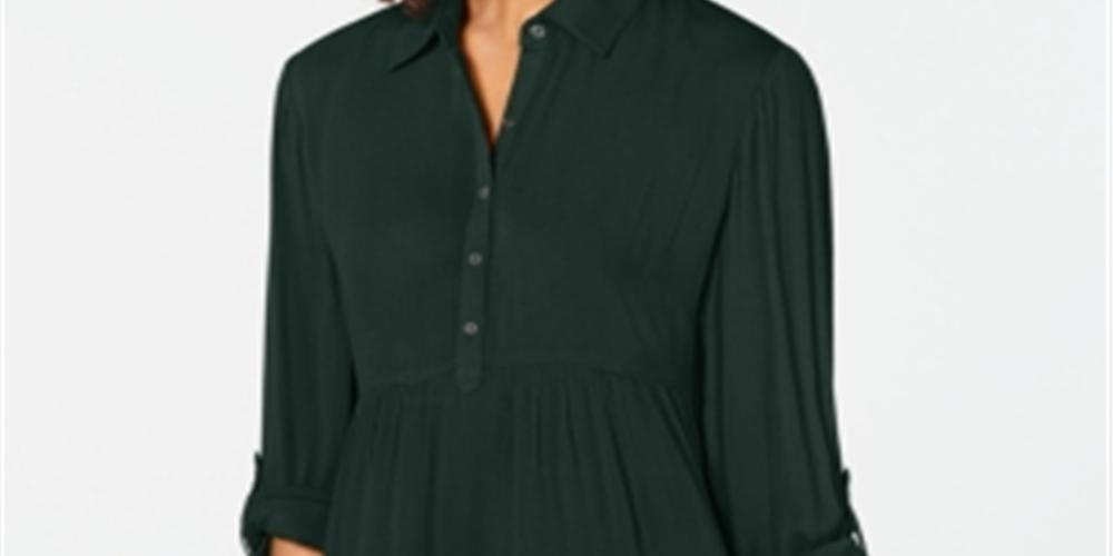 Style & Co Women's Babydoll Tunic Shirt Green Size Petite M