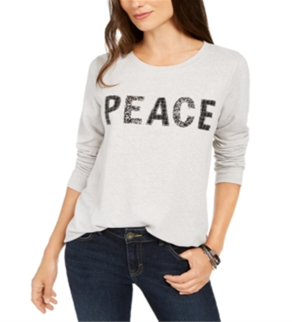 Style & Co Women's Peace Graphic Sweatshirt Gray Size M