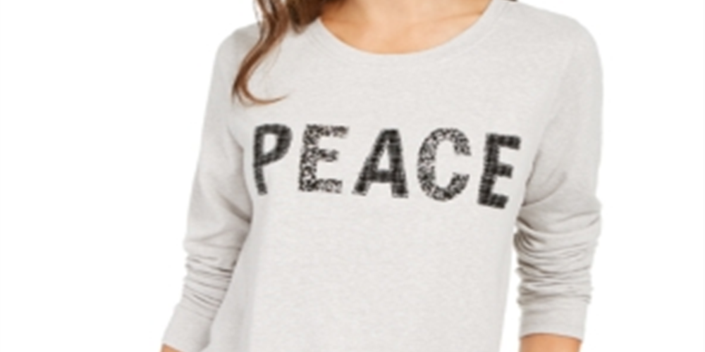 Style & Co Women's Peace Graphic Sweatshirt Gray Size M