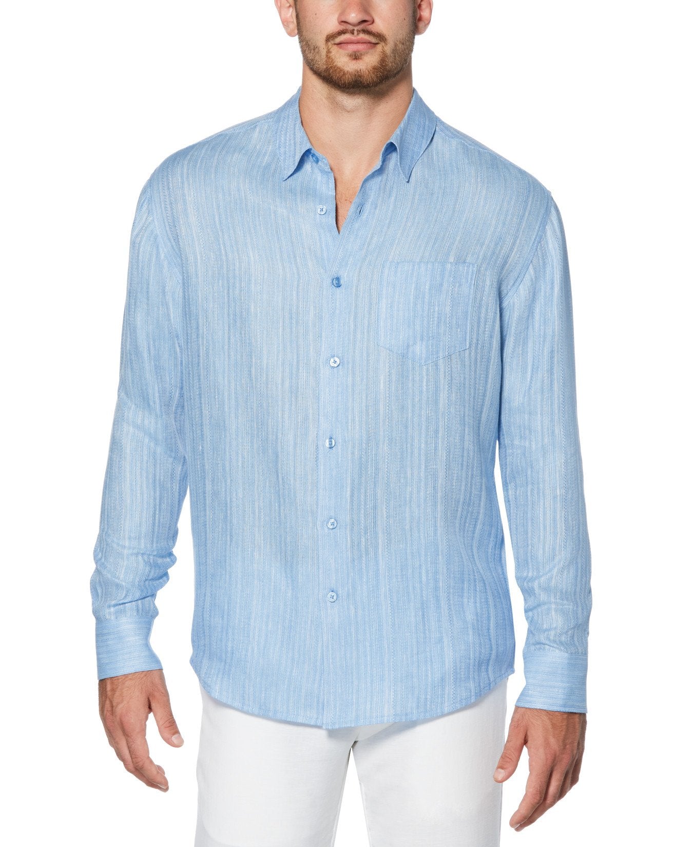 Cubavera Men's Textured Sport Long Sleeve Shirt Blue Size Large
